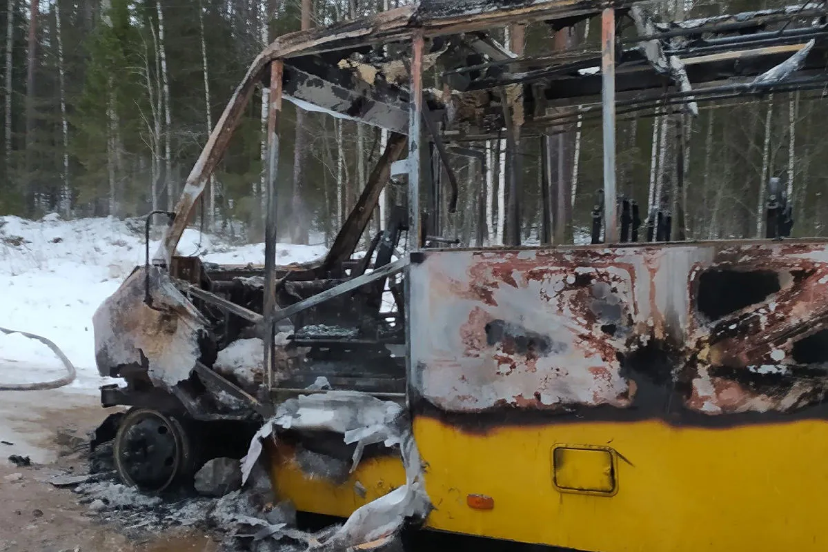 На трассе в Вологодской области загорелся школьный автобус