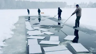 Лед для фестиваля скульптур в Вологодской области привезли с Климовского озера