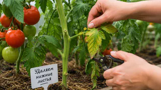 Нижние листья у томатов больше не обрываю как попало: узнала, сколько можно удалить за один раз — помидоры созревают быстрее