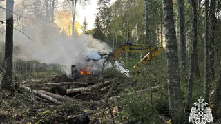 В Вологодской области во время работы в лесничестве вспыхнул экскаватор